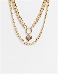Золотистое ожерелье в несколько рядов с подвеской в виде сердечка и массивной цепочкой Topshop Эго