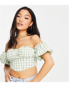 Корсетный топ в бело зеленую клетку с открытыми плечами ASOS DESIGN Petite Asos petite