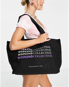 Черная сумка тоут с разноцветным логотипом ASOS DESIGN Weekend Collective Asos weekend collective