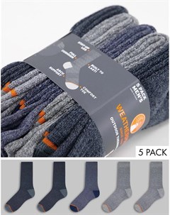 Набор из 5 пар высоких махровых носков синего черного серого цветов Weatherproof