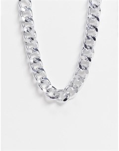 Серебристое ожерелье цепочка с массивными плоскими звеньями Эго