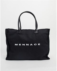Черная сумка тоут из плотной парусины с принтом логотипа Mennace