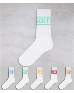 Набор из 5 пар белых спортивных носков c логотипами в пастельных оттенках Lyle & scott bodywear
