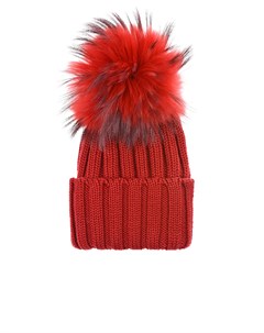 Красная шапка со съемным меховым помпоном детская Catya