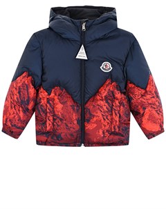 Синий пуховик с принтом горы Moncler