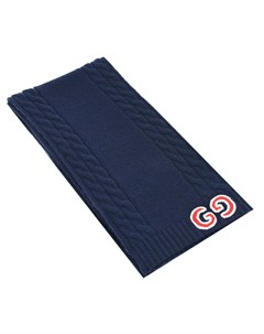 Синий шерстяной шарф с логотипом Gucci