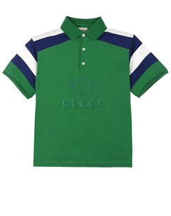 Зеленая футболка поло с вышитым логотипом Gucci