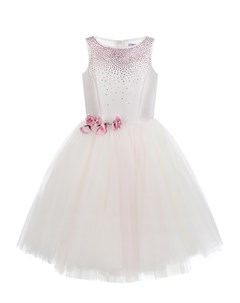 Кремовое платье с розовыми стразами Monnalisa