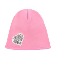 Розовая шапка с сердечком из пайеток детская Catya