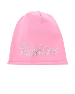Розовая шапка из трикотажа с надписью из стразов Fashion детская Catya
