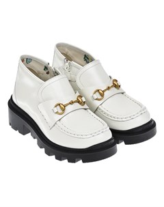 Белые ботинки из кожи с декором Horsebit детские Gucci