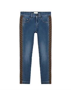 Голубые джинсы с коричневыми лампасами Fendi