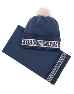 Комплект из шапки с помпоном и шарфа синий детский Emporio armani