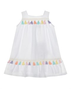 Белое платье с разноцветными кистями Aletta