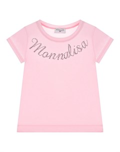 Розовая футболка с логотипом из страз Monnalisa