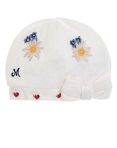 Белая шапка с цветочной вышивкой Monnalisa