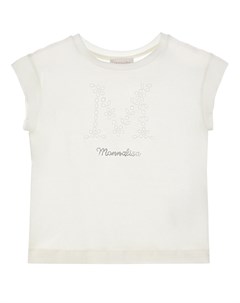 Белая футболка с логотипом из страз Monnalisa