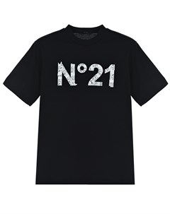 Черная футболка с принтом из газетных вырезок No21