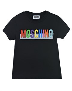 Черная футболка с радужным логотипом Moschino