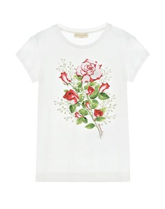 Белая футболка с принтом розы Monnalisa