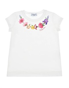 Белая футболка с цветочным принтом Monnalisa