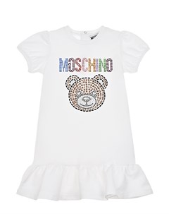 Белое платье с логотипом Moschino