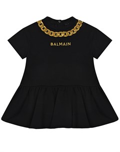 Черное платье с принтом золотая цепь Balmain