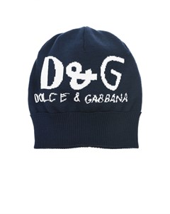 Синяя шапка с белым логотипом Dolce&gabbana