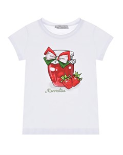 Белая футболка с принтом клубничное варенье Monnalisa