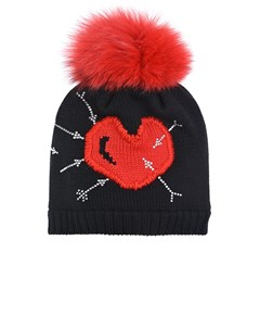 Черная шапка с декором красное сердце Catya