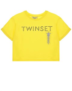 Желтая футболка с брошью Twinset