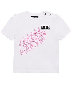 Белая футболка с принтом Розовые коты Diesel