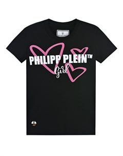 Черная футболка с логотипом и сердцами Philipp plein