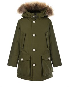 Куртка пуховик цвета хаки с меховой отделкой Woolrich