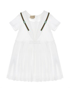 Белое платье с отделкой в полоску Gucci