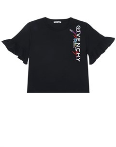 Черная футболка с рюшами на рукавах Givenchy