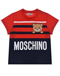 Красно синяя футболка с логотипом Moschino