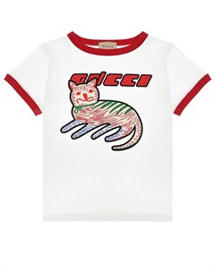 Белая футболка с аппликацией кот Gucci