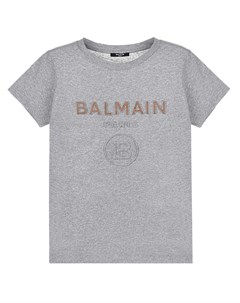 Серая футболка с логотипом Balmain