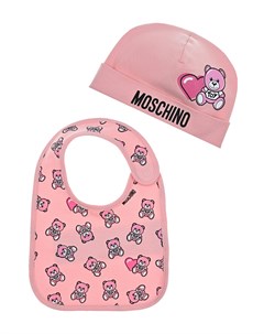 Розовый комплект шапка и слюнявчик Moschino