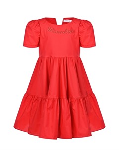 Красное платье с логотипом из страз Monnalisa