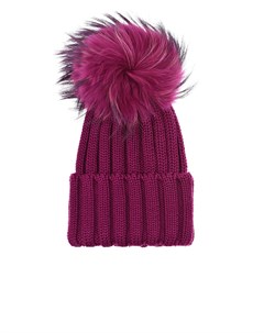 Фиолетовая шапка со съемным меховым помпоном Catya