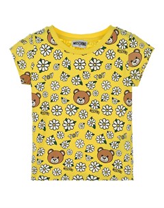 Желтая футболка с принтом Мишка и ромашки Moschino