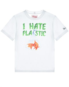 Белая футболка с принтом I hate plastic Saint barth