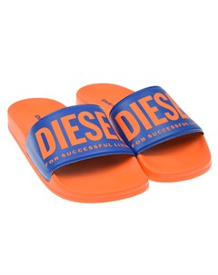 Оранжевые шлепанцы с логотипом бренда Diesel