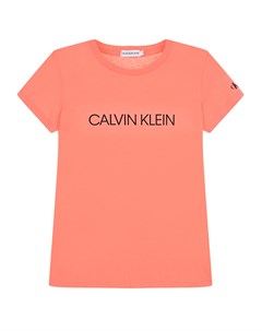 Футболка кораллового цвета с логотипом детская Calvin klein