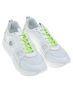 Белые кроссовки с салатовыми шнурками Philipp plein