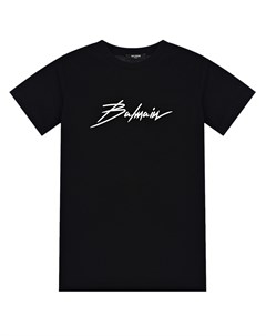 Черная футболка с белым логотипом Balmain