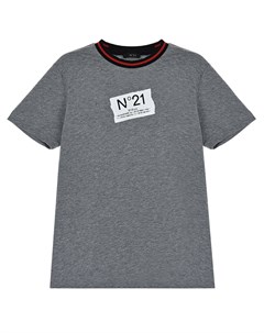 Серая футболка с трикотажным воротом No21