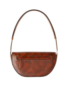Компактная коричневая сумка из кожи с монограммами Olympia Burberry